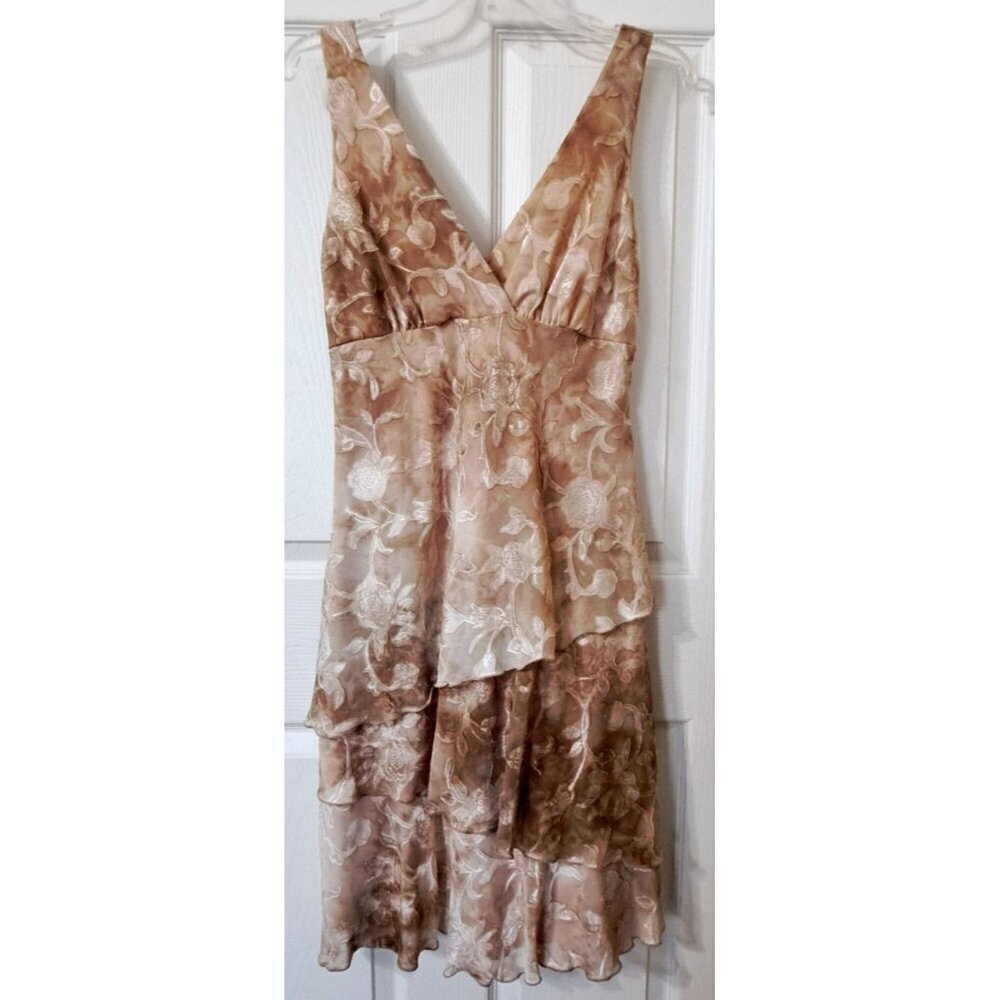 Connected Petite 8P Beige Floral Sleeveless Tiered Dress Fairycore Babydoll